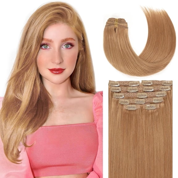 Lacer Auburn Clip in Hair Extensions Human Hair Silky Straight Thick Ginger Blonde Hair Extensions Clip in Human Hair 7pcs 120 Gram 18 Inch