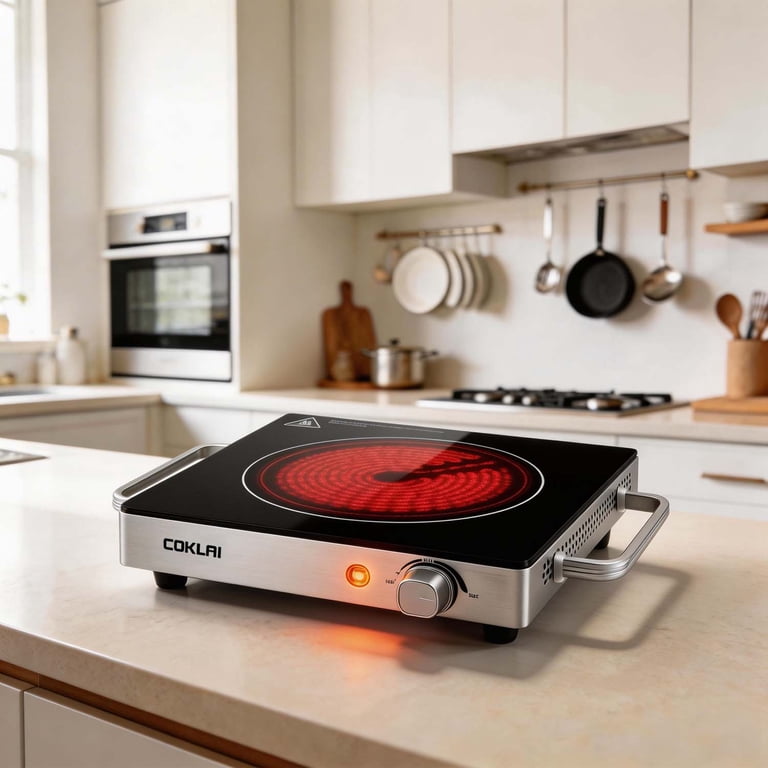 Coklai 1200W Infrared Glass Electric Hot Plate, Black photo 3