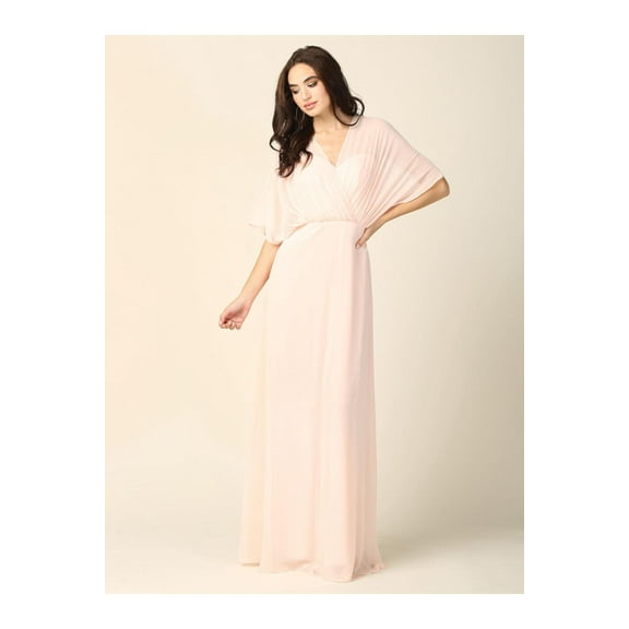 Women's Eva USA 3338 Long Formal Draped Chiffon Gown Blush Pink 3XL