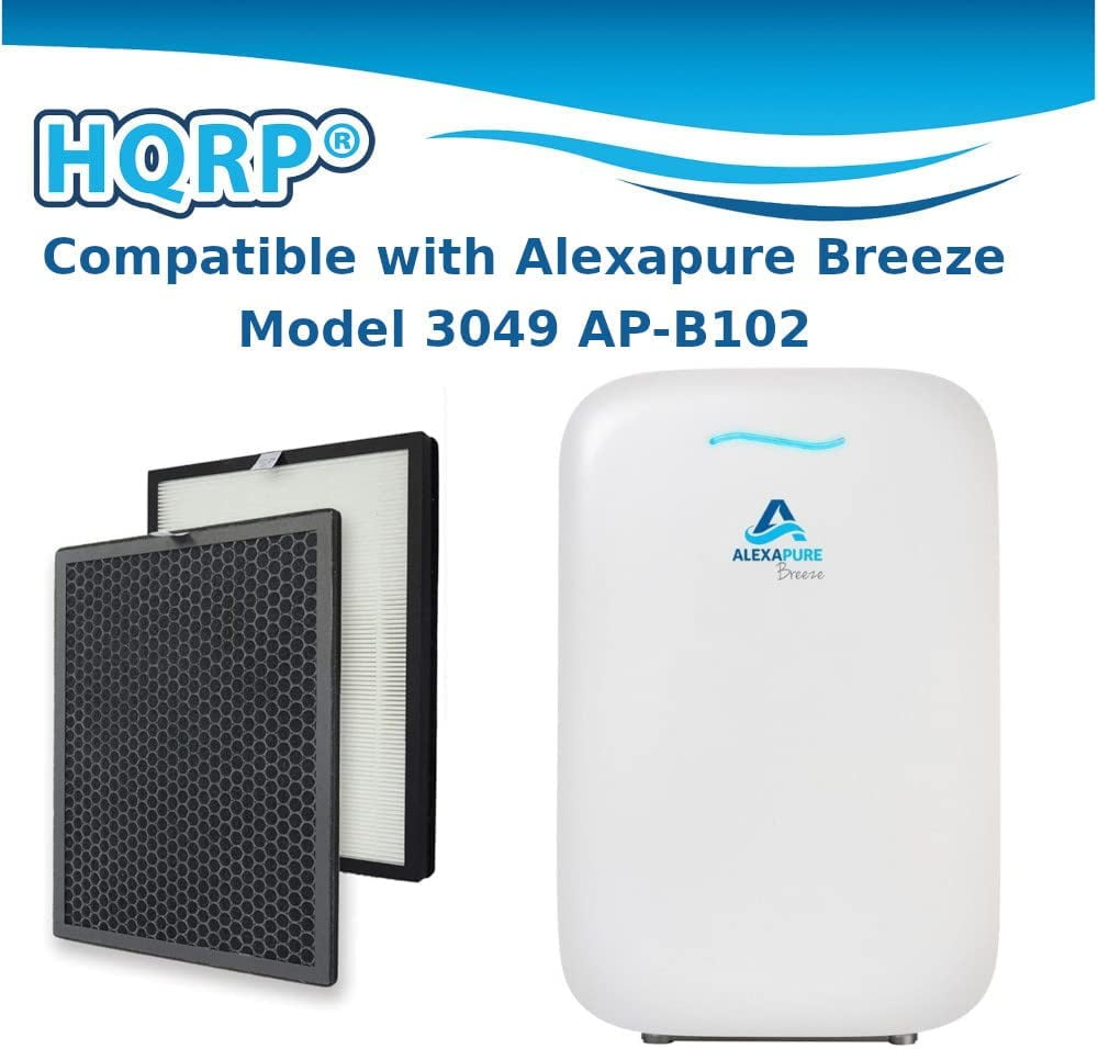HQRP Filter Kit Compatible with Alexapure Breeze 3049 AP B102 Air Purifier AP B103 AP B104 1 HEPA 1 Activated Carbon Pre Filter