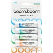 BoomBoom Nasal Stick (4 Pack) | Enhances Breathing + Boosts Focus | Provides Fresh Cooling Sensation | Aromatherapy Inhaler Made with Essential Oils + Menthol (Mint, Wintermint, Tropical, Spearmint)