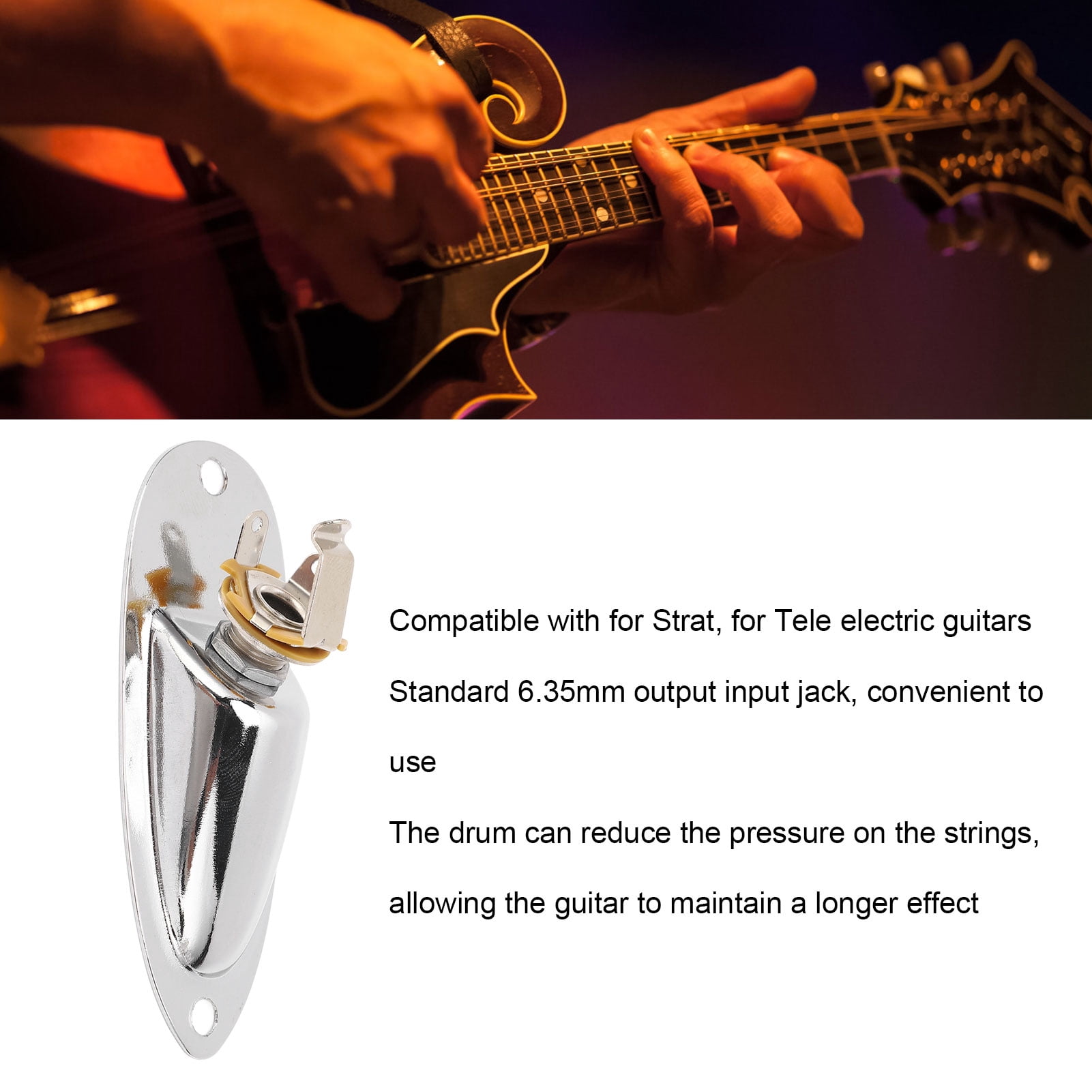 Metal Boat Style Guitar Input Jack With String Fixators, 6.35mm