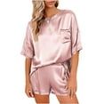 thumbnail image 2 of WREESH Womens Pajama Sets Solid Color Pajamas Home Two Piece Set Casual Fashion Short Sleeve Top+Shorts For Women Pink, 2 of 6