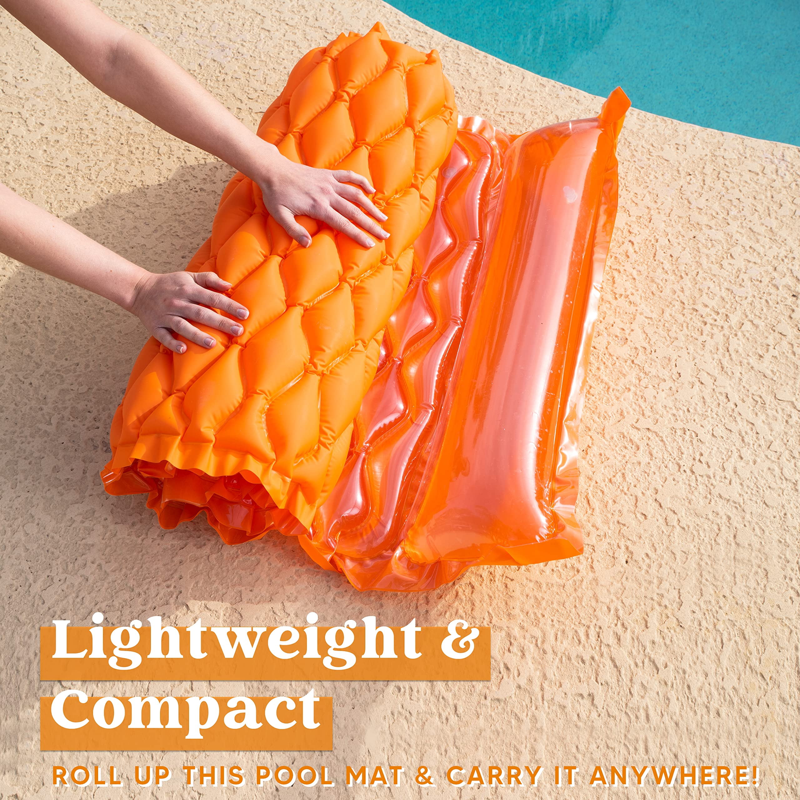 Joyfy 3 Pack Inflatable Pool Mat with Headrest, Adult Float Lounge Swimming Pool Mattress Water Mat, Durable Air Floating Rafts