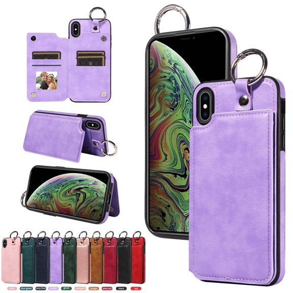 TECH CIRCLE For iPhone XS/X Wallet Case with Card Holder, PU Leather Kickstand Finger Grip Ring Shockproof Women Men Magnetic Protective Wallet Cover for Apple iPhone XS/X 5.8",Purple