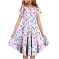 thumbnail image 2 of Zpanxa Robes d'Été pour Filles Manches Courtes Volantées Col Rond Imprimé Floral Taille Poche Robe Superposée Polyester Spandex Multicolore 12-13 Ans, 2 of 6