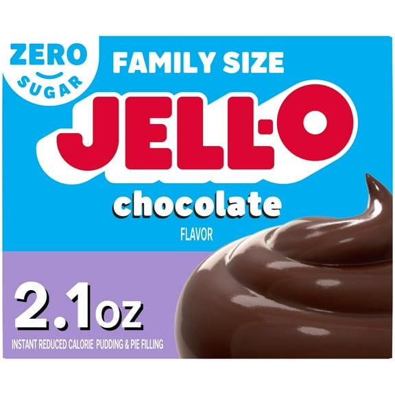 Jell-O Chocolate Flavor Zero Sugar Instant Reduced Calorie Pudding & Pie Filling, Family Size, 2.1 oz. Box