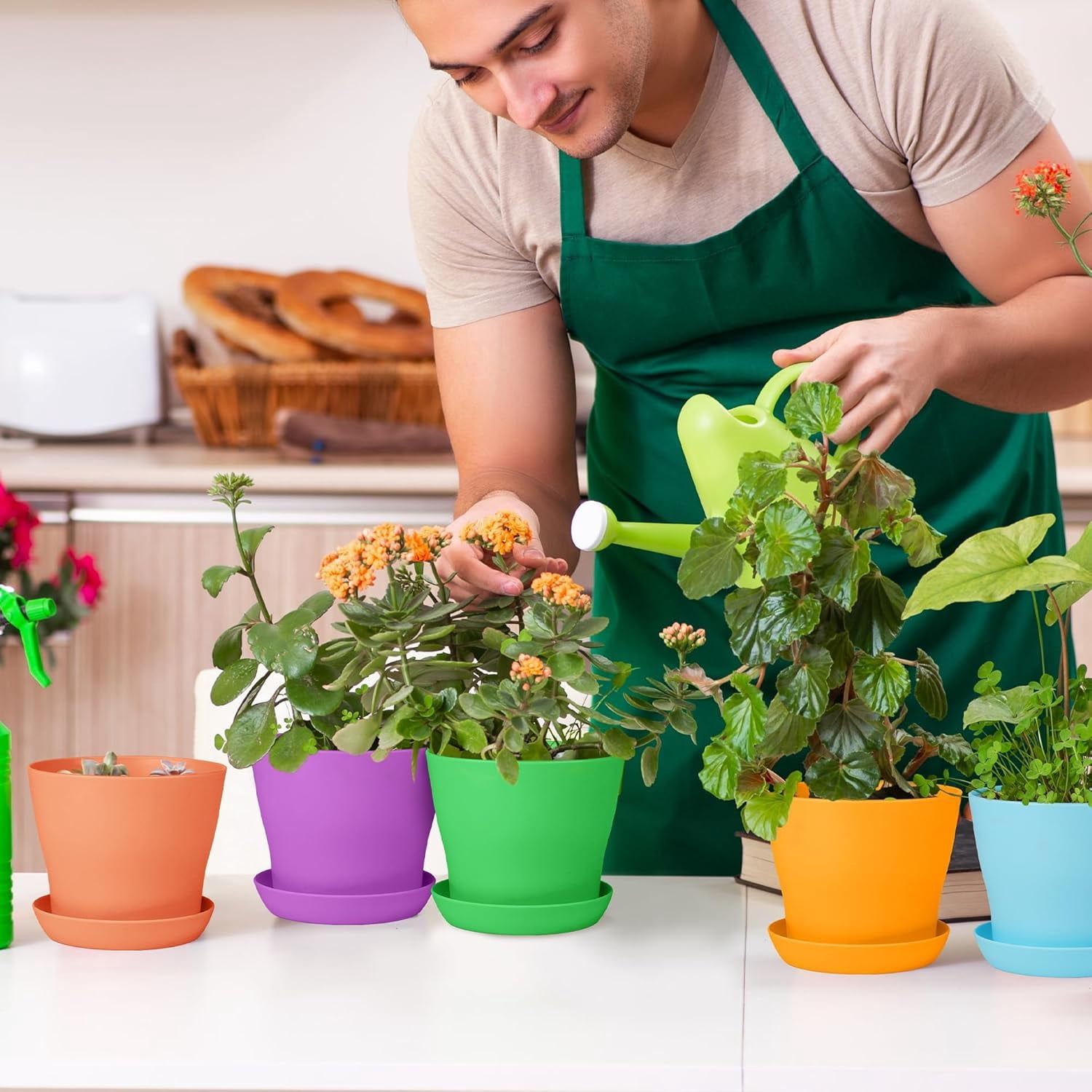 GIXUSIL Colorful 4-inch Indoor Planters: 8-Pack with Drainage & Saucer | Decorative Nursery Pots for Succulents, African Violets & Small Flowers