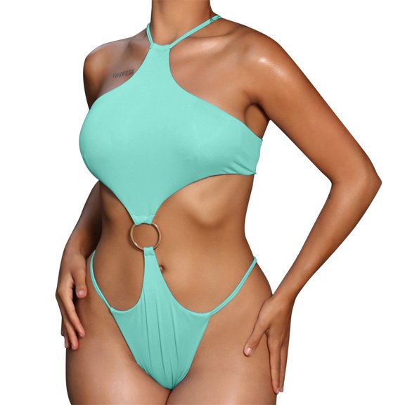 Sngxgn Women's Swimsuit Plunge Neckline Cutout Criss Cross Bathing Suit(Green,M)