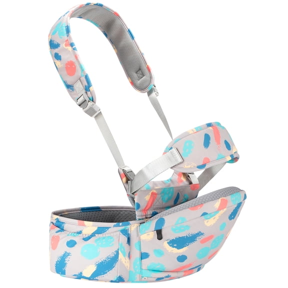 4-in-1 Baby Hip Seat Carrier, Convertible Baby Carrier with Padded Shoulder Strap, Adjustable Waist Belt and Storage Pocket, Black & Teal Leaf Print
