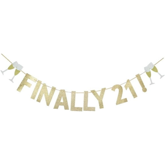 Finally 21 Banner, Gold Glitter 21st Birthday Party Sign Decorations Supplies