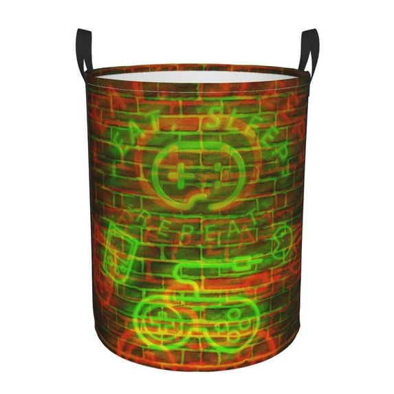 ZICANCN Laundry Basket Organizer, Game Motto Neon Font Two Color Print Red Collapsible Hamper for Bathroom Bedroom Laundry Room, Small Size