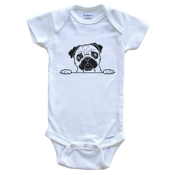 Pug Dog Breed Drawing Cute Baby Bodysuit, 0-3 months white