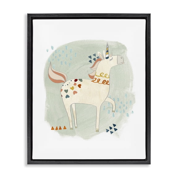 Stupell Industries Bohemian Soft Patterned Unicorn Black Floating Frame Canvas Art, 17 x 21, by June Erica Vess