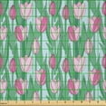 thumbnail image 2 of Ambesonne Garden Fabric by the Yard Microfiber, Spring Cartoon Tulips Sketch, 10 Yards, Laurel Green Soft Pink, 2 of 2