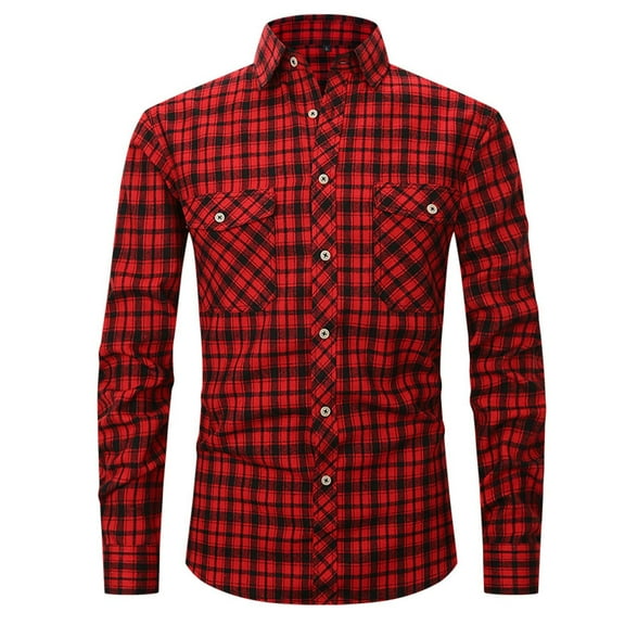 SWSMCLT Men's Long Sleeve Shirt Plaid Printed Fall Fitted Button Down Shirt Button Up Button Pocket Soft Winter Tops Style1 Large