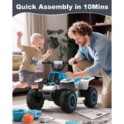 TOKTOO 6V 7Ah Powered Ride on ATV Toys, Electric Kids Car, 4 Wheeler Ride on Car w/ Music Player, Toddler Car for Boys Girls Aged 1-3 Years, Blue White