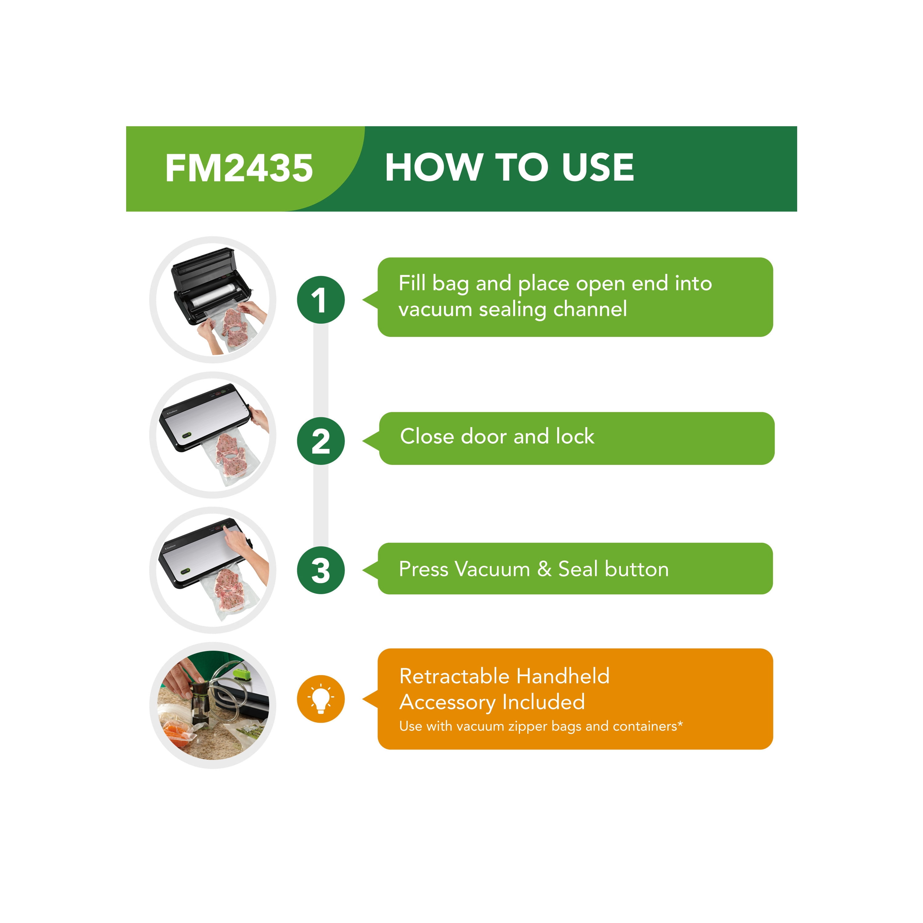 FoodSaver FM2435 Vacuum Sealer Machine with Bonus Handheld Vacuum Sealer  and Starter Kit, Safety Certified, Silver