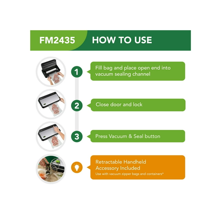 FOODSAVER FM2435 - Máquina de sellado al vacío con una selladora de mano y  un kit de inicio, seguridad certificada, color plateado