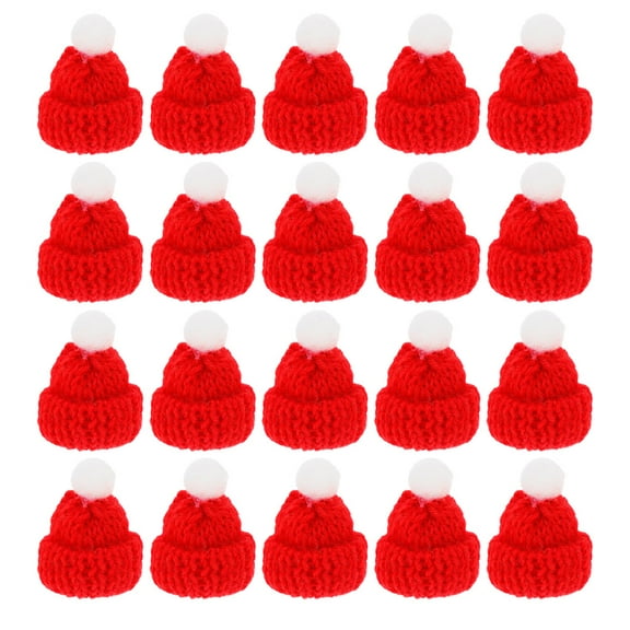 Hemoton  20 Pcs Knitted Small Christmas Hat Decorative Hats Snowman for Crafts Red