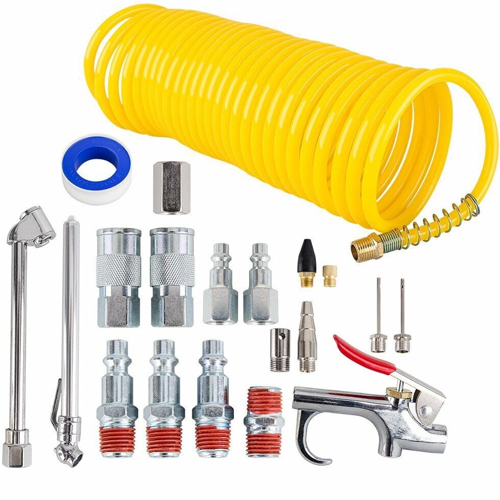 Air Compressor Accessory Kit, 1/4" NPT Plug & 25Ft Nylon Recoil Hose
