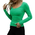 thumbnail image 2 of Womens Long Sleeve Scoop Neck Ribbed Knit Tops Casual Slim Fitted Basic Shirts, 2 of 4