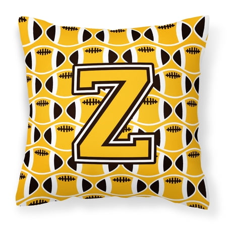Letter Z Football Black  Old Gold and White Fabric Decorative Pillow