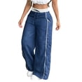 thumbnail image 6 of Abomasnow Womens Parachute Pants Y2K Side Striped Wide Leg Sweatpants Elastic Drawstring Waist Jogger Pants with Pockets, 6 of 6