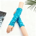 thumbnail image 2 of KHONTS Fashion Sparkly Sequins Gloves for Women and Girls Long Fingerless Elastic Glitter Rave Party Costume Gloves Sky Blue One Size, 2 of 4
