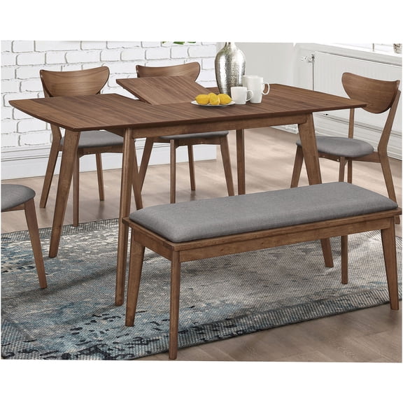 JERFIT Mid-Century Modern Dining Table for 6, Butterfly Leaf Extension, Natural Walnut Finish, Asian Hardwood Rectangular Kitchen Table