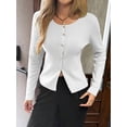 thumbnail image 5 of Women'S Vacation Button Cardigan Long Sleeve Knit Top Business Casual Round Neck Slim Fit Jacket Shirt White XL, 5 of 8