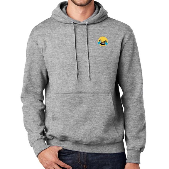 Mens Laughing in Tears Emoji Patch Hoodie Sweatshirt, 3XL Athletic Heather Gray