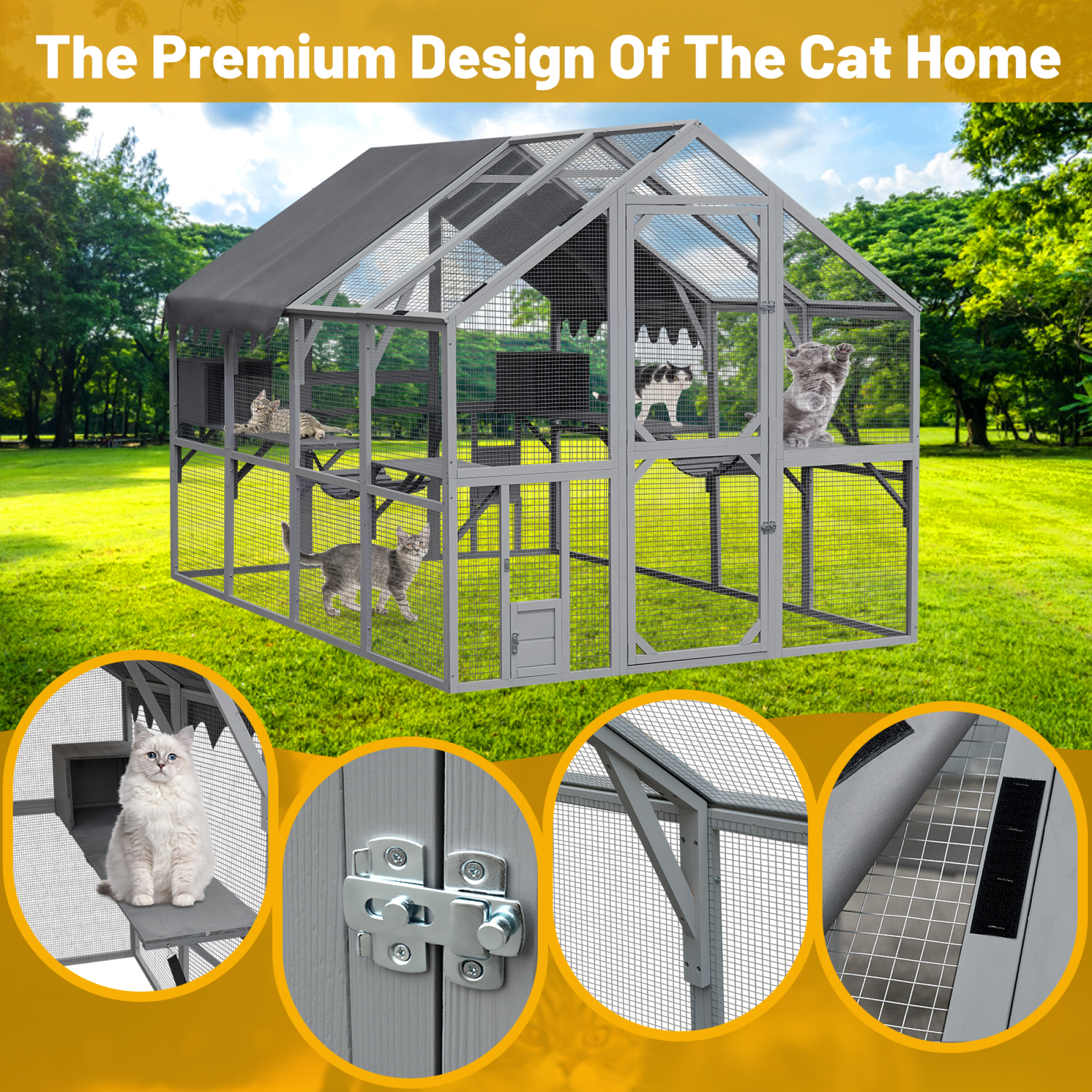 Jopath Outdoor Poultry Cage Outdoor Metal Fence with Cover 110" Large Poultry Playpen with Platforms,Upgrade Waterproof Cover-Grey