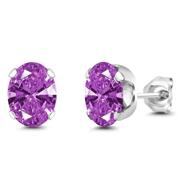Gem Stone King 925 Sterling Silver Fancy Purple Zirconia Stud Earrings for Women Men | 2.42 Cttw | Gemstone Birthstone | Oval 8X6MM