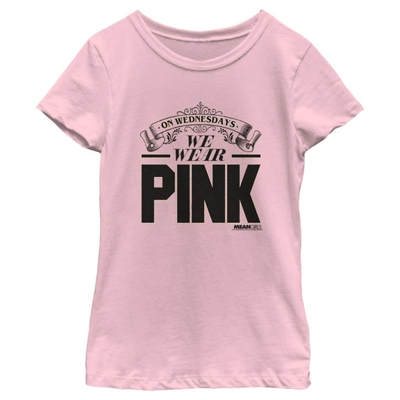Girl's Mean Girls On Wednesdays We Wear Pink Banner Graphic Tee Light Pink Medium