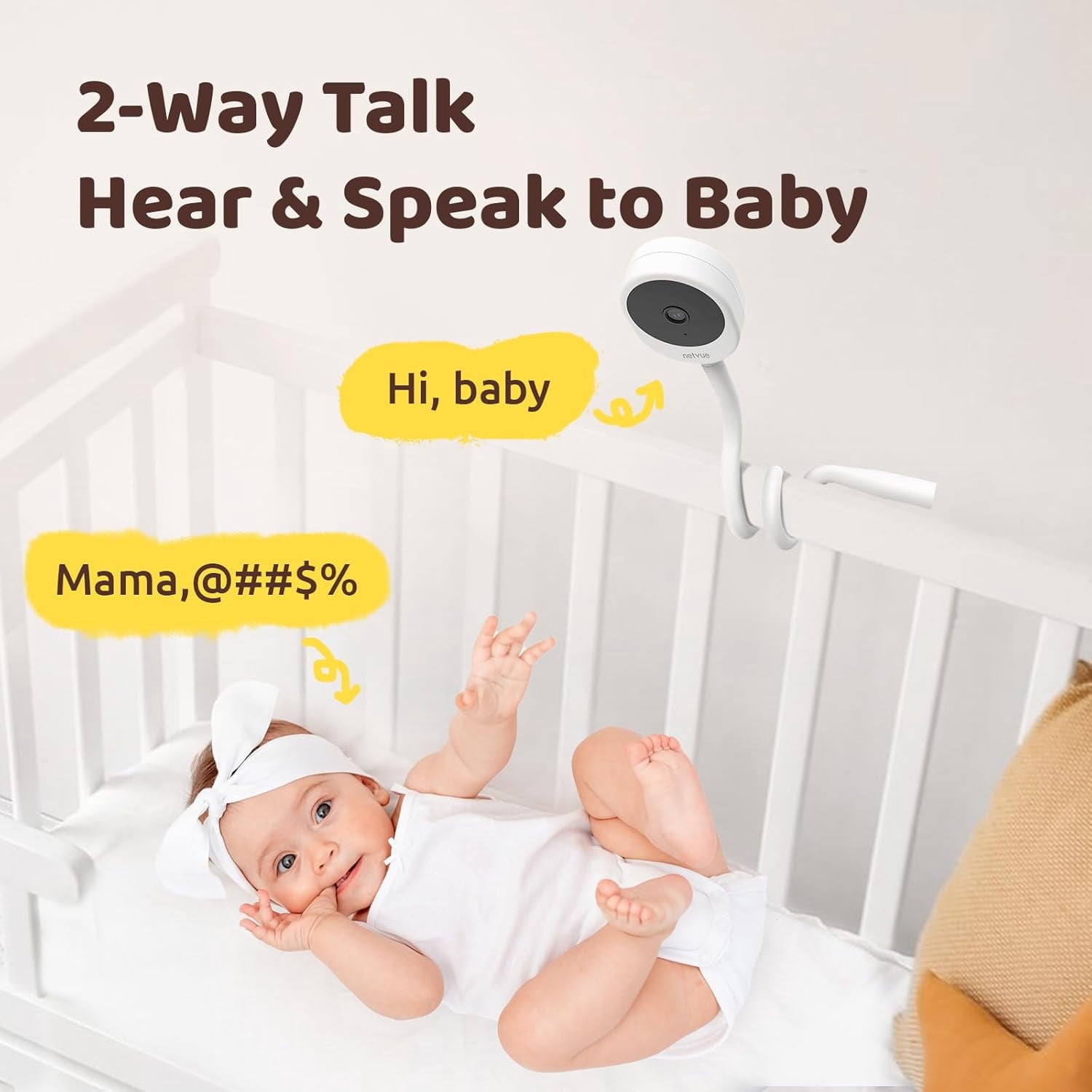 NETVUE Peekababy Baby Camera Monitor, Wireless Baby Monitor with Camera & Audio, 4-in-1 Crib Mount, Smart App, Sleep Analysis & Two-Way Talk