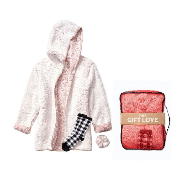 Victoria's Secret Pink Sherpa Pink Cardigan Gift Set One Size with Socks Scrunchie Bag New
