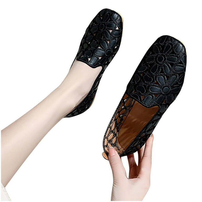 meddelelse vedlægge Højde Slip On Shoes for Women Comfort Fall Loafers Soft Business Casual Sneakers  Clearance Hollow Teen Girls Breathable Casual Flat Bottom Square Head  Shallow Cut Single Shoe Embossed Shoes Black 7.5 - Walmart.com