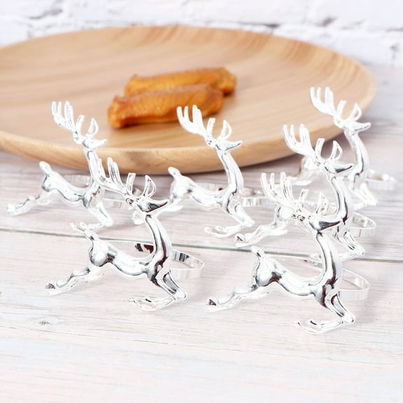 TAILTOSS 6 Pcs Silver Plated Napkin Rings with Elk Horn Design for Elegant Table Setting and Christmas
