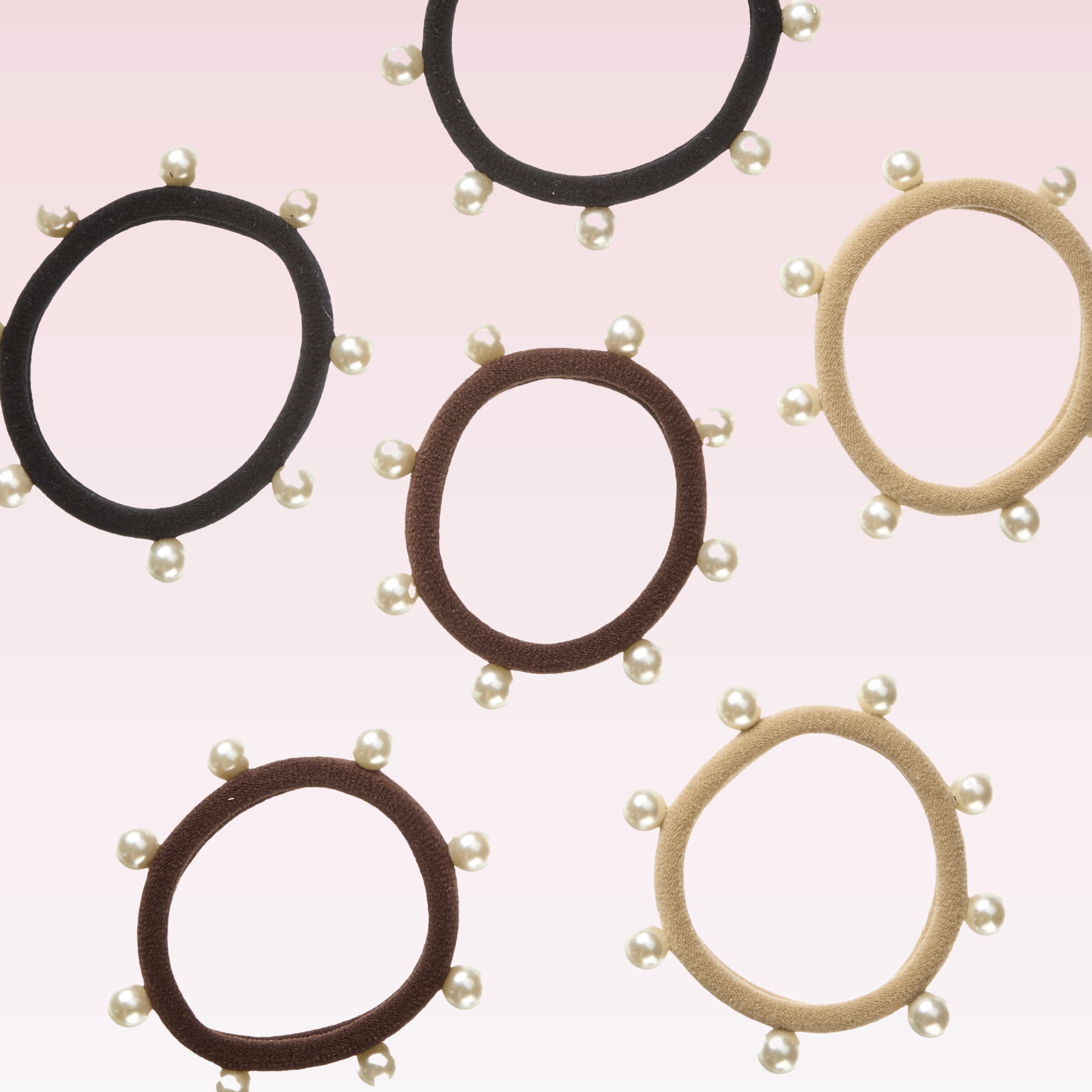Scunci by Conair Faux Pearl Ponytail Holders, Black, Tan & Brown, Hair Ties, 6 Count