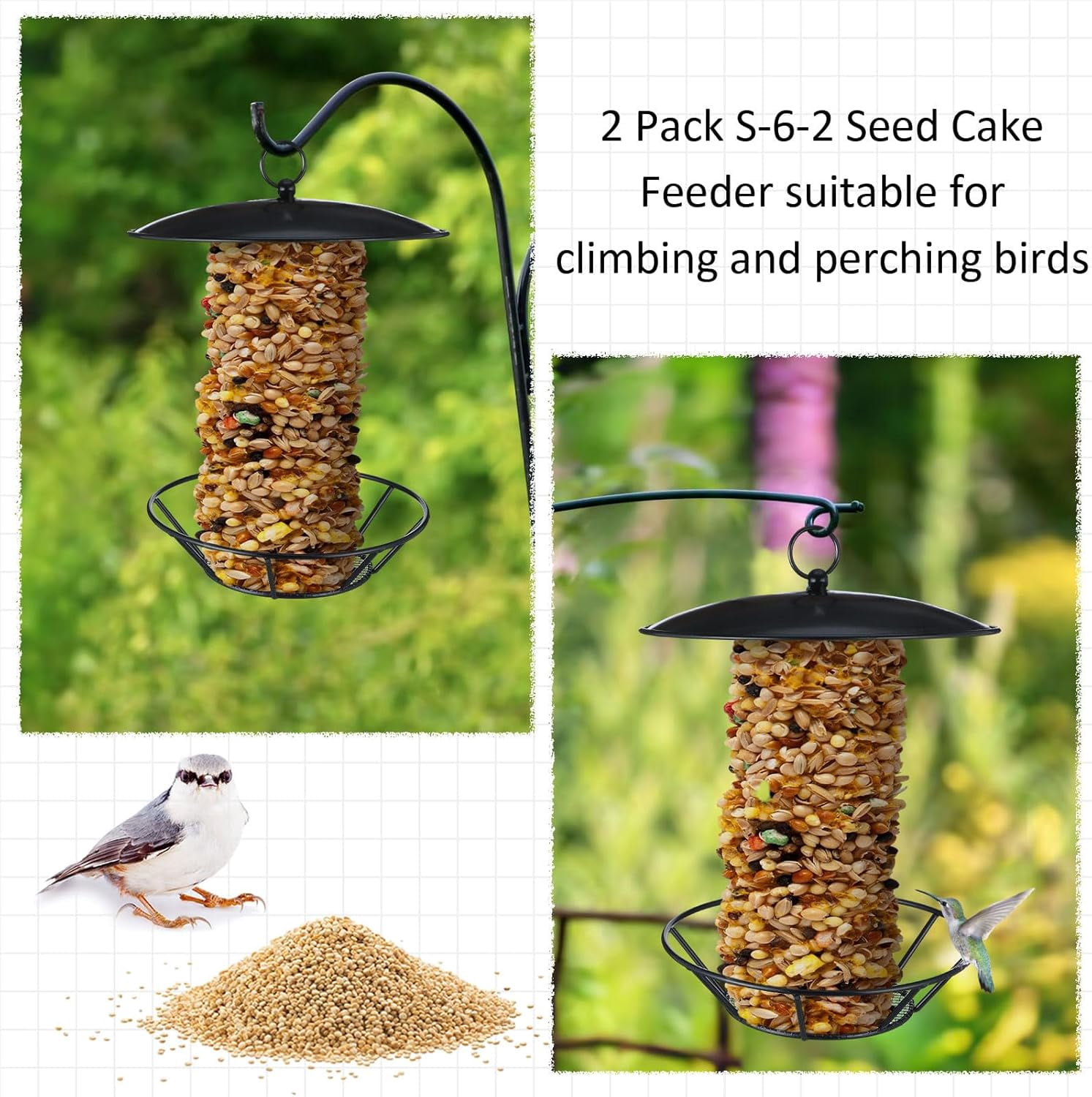 TAVENE Outdoor Garden Backyard Wild Birdfeeding Bird Feeders for Outdoors, 1 Pack Cylinder S-6-2 Seed Cake Feeder Metal Suet Cake Holder
