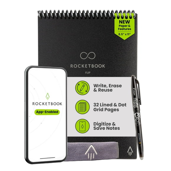 Bloc de notas inteligente reutilizable Rocketbook Flip rayado 8.5x11 pulgadas negro