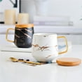 thumbnail image 2 of Coffee Cup Set Delicate Mable Texture Ceramic Tea Cup with Cup Holder and Spoon Ergonomic 400ml Tea Cup Coffee Container, 2 of 9