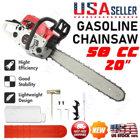 YNCE 58CC Gas Powered Chainsaw, 2 Cycle 3.2HP Powerful Chain Saw, 20inch Chainsaw Bar, Gasoline Outdoor Cordless Chain Saw for Cutting Forest Wood Garden Trimming Tools