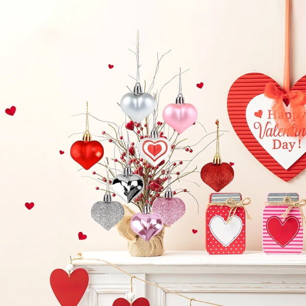 CaiYueKe 10 Pcs Valentine's Day Decorations Heart Hanging Ornaments Plastic Ball Pendants for Home Party Wedding Romantic Holiday Seasonal Decorative Supplies