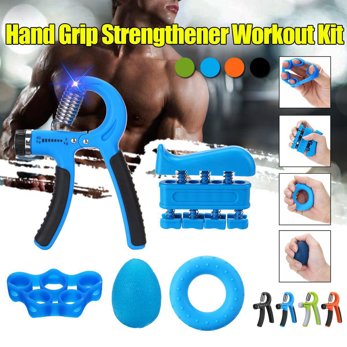 Hand Grip Resistance Strengthener Exerciser With Foam Handle BLUE