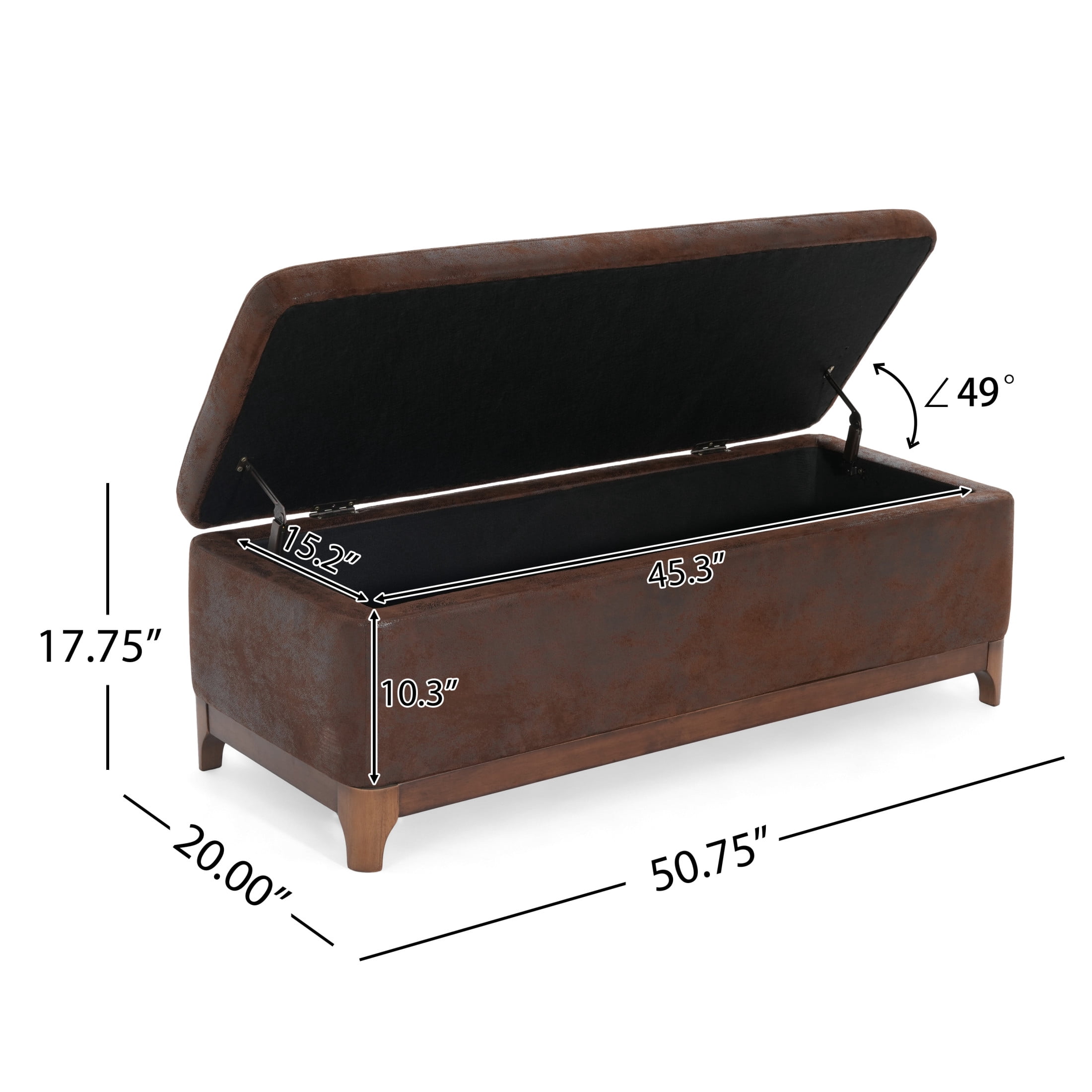 Christopher Knight Home Microfiber Upholstered Storage Ottoman Bench with Solid Wood Legs, Brown
