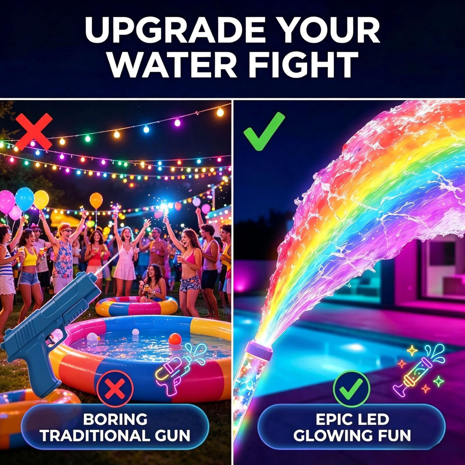 Glowing Rainbow LED Water Blaster, Glowing Rainbow Water Blaster, Summer Fun that Pops Like Magic, Suitable for Pool Parties and Outdoor Activities