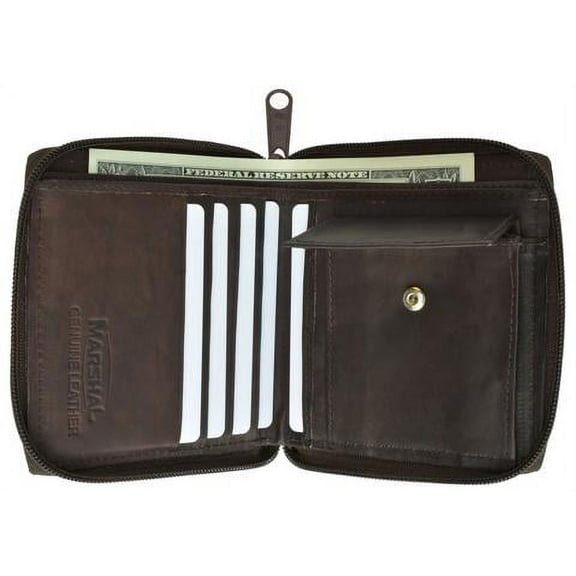 Genuine leather men's ziparound credit card coin wallet Brown color