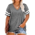 thumbnail image 5 of Women's Plus Size 1XL-8XL Casual V-neck Short Sleeved Solid Color Loose T-shirt Sports Outdoor Top Women Clothing, 5 of 5
